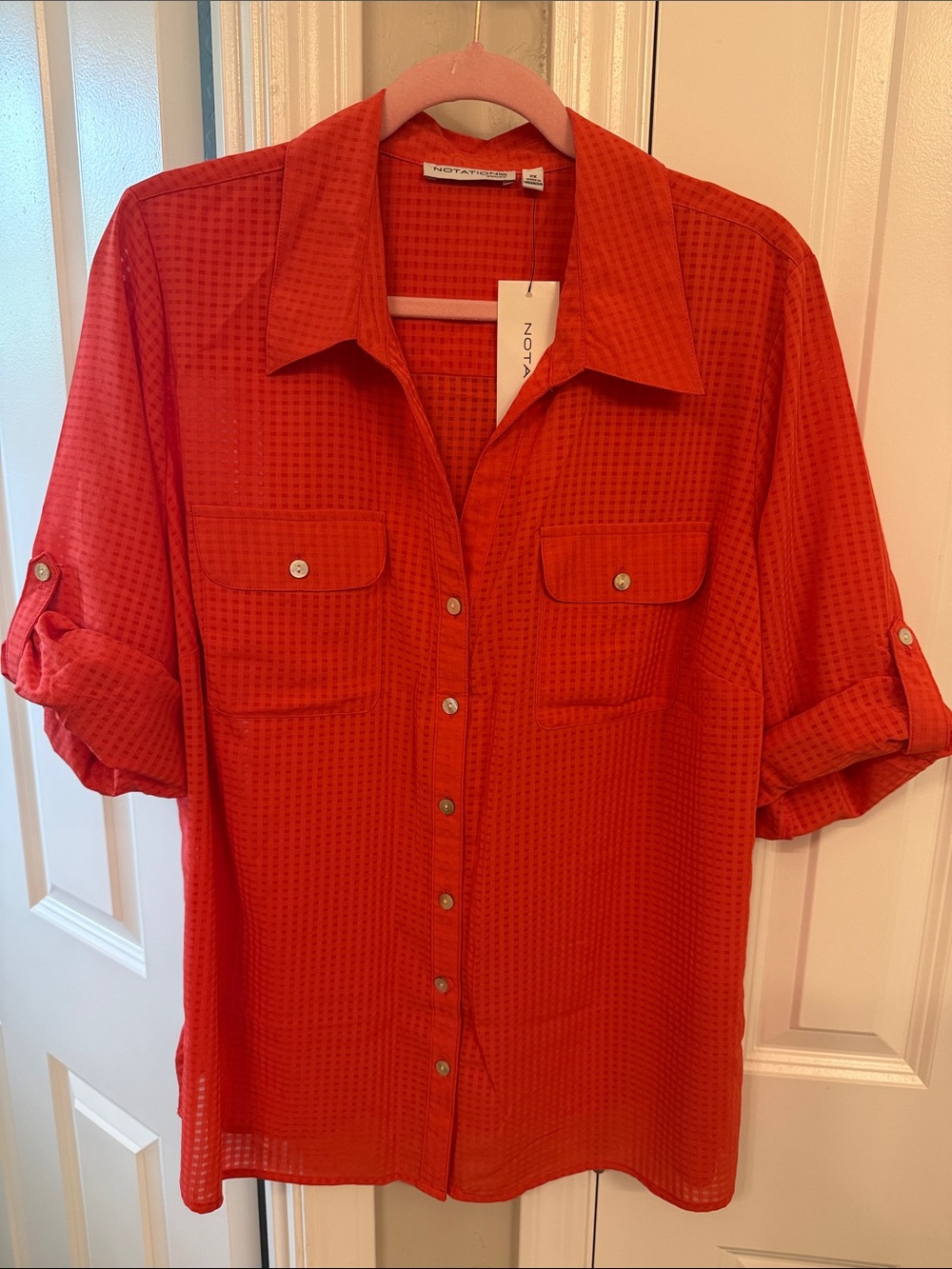 Notations Red Woven Button-Front Casual Shirt